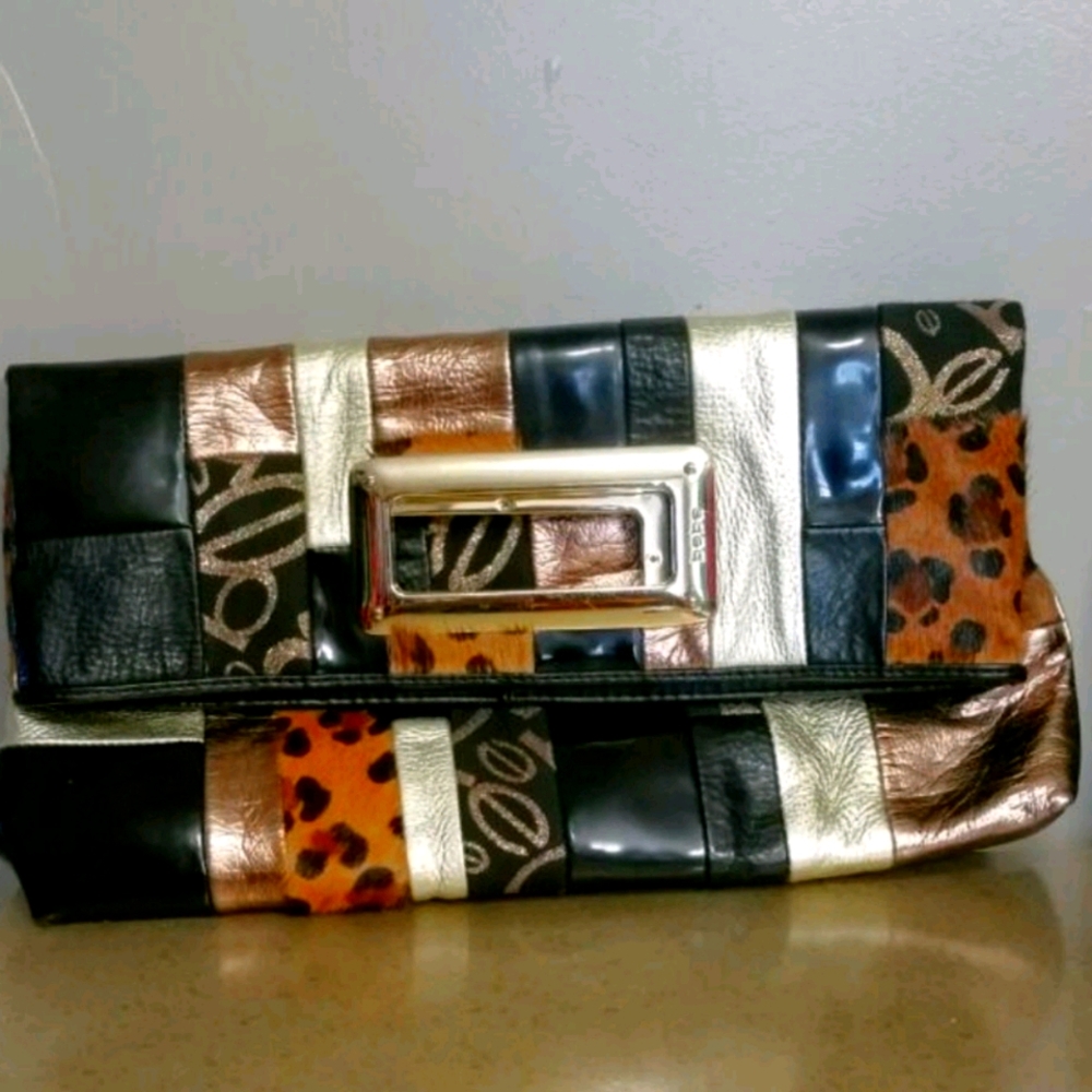 Bebe Print Fold Over Clutch